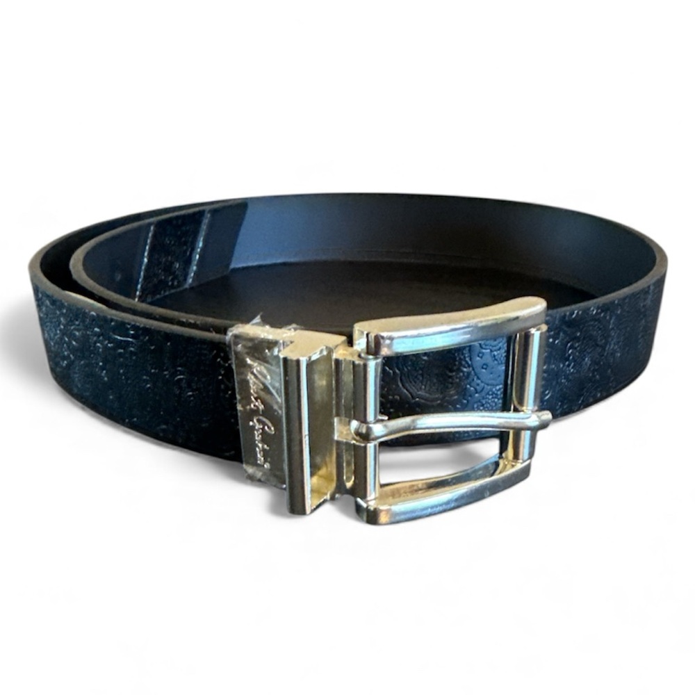 Robert Graham Men’s Potter Rev. Black Leather Belt Reversible Embossed/Solid 36